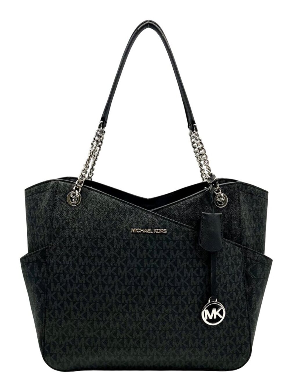 Michael Kors Black Monogram Canvas Jet Set Logo Chain Shoulder Bag